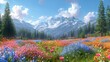 © Paworn - Enchanted Autumn Landscape, a vibrant panoramic scene featuring a lush pine forest adorned with summer roses and bluebell bushes