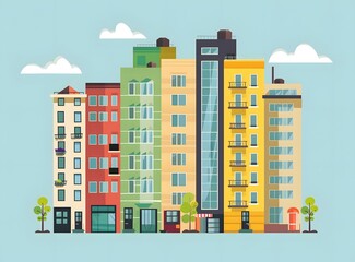 Wall Mural - Colorful Buildings Illustration with Flat Design Style