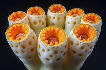 Poster - Close-up of a White and Orange Flower with Multiple Openings