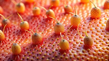 Extremely close-up of fruit skin pores and tiny hairs