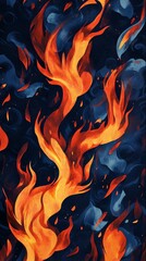 Wall Mural - abstract painting of fire dancing on a dark background, with orange and blue hues creating a vibrant