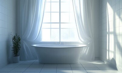 Canvas Print - Minimalist bathroom, window with frosted glass