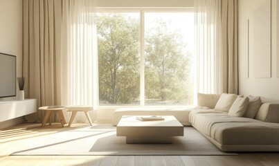 Wall Mural - Modern minimalist living room, large open window