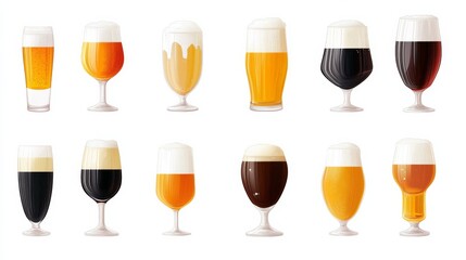 Canvas Print - Set of different glasses full of beer with foam, different types of beer from light to dark are represented in different glasses