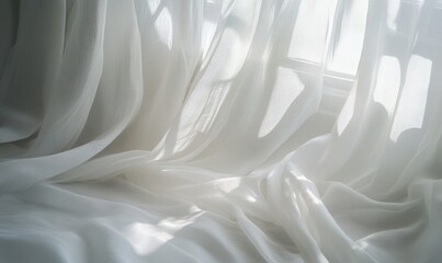 Fototapete - Sheer, billowing fabric, softly glowing with sunlight