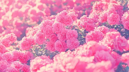 Poster -  A field of pink flowers blooming, surrounded by green foliage