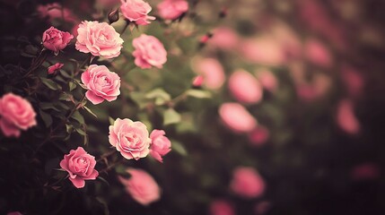 Poster -   Pink roses in a vase on a table, against brick wall