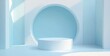 © kkkiim graphic - Minimalist Plain White and Light Blue Background for Product Presentation Featuring a Small Round Podium and Geometric Shapes