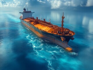 Majestic Cargo Ship at Sea: A powerful image of a large cargo ship sailing across the deep blue ocean under a dramatic sky.