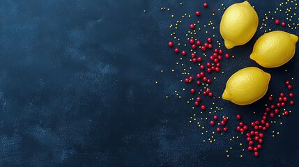 Wall Mural -   Three lemons sit atop a blue surface with red and yellow sprinkles nearby