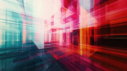 Poster - Futuristic corridor with vibrant blue and red colors