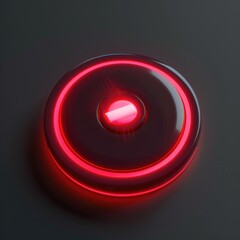 Poster - Round red neon button logo on a black background. AI generative.