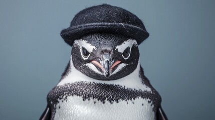 Canvas Print -   A penguin wearing a hat on its head, with one eye closed