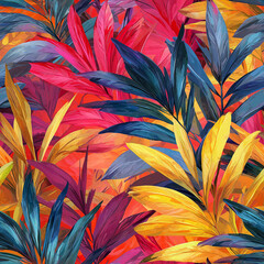 Wall Mural - Colorful tropical hawaii style leaves seamless pattern