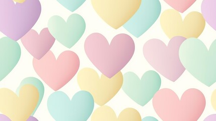 Poster -   A pattern of pastel-colored hearts on a white background, featuring a pastel green, pink, and yellow heart in the center