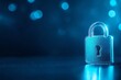 © stockpro - A close-up of a shiny padlock against a blurred blue background, symbolizing security and protection.