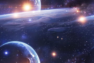 planet in space, purple galaxy.