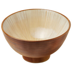 A beautifully crafted wooden bowl with a unique texture and warm tones, perfect for serving food or as a decorative piece. Isolated on transparent or white background.