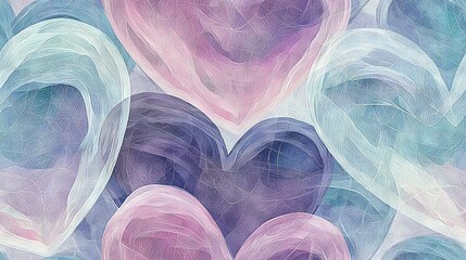 Wall Mural -   Two hearts in pink, blue swirls on a blue, pink background