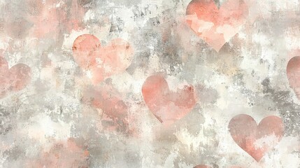 Canvas Print -   Grungy wall with many hearts painted on both sides and center