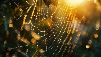 Glistening dew on a spider web at dawn
