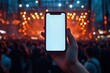 © MOUNSSIF - A hand holding a smartphone with a white mockup screen at a music festival