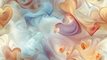 Canvas Print -   A heart-shaped painting on a white, blue, orange, and pink canvas with swirling and bubbly designs