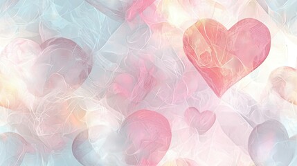 Wall Mural -   Group of Pink Hearts - Floating on Blue, Pink & White Background