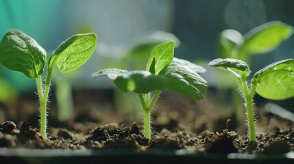 Sticker -   A cluster of fresh green shoots emerging from the soil on a bright, sunny afternoon