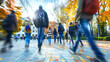 © Vilma - blurry photo of a students outside, walking high school classmates to a university, fast motion, long exposure, action in the university, education system, wanting to learn