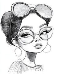 Poster - A drawing of a woman wearing glasses and earrings