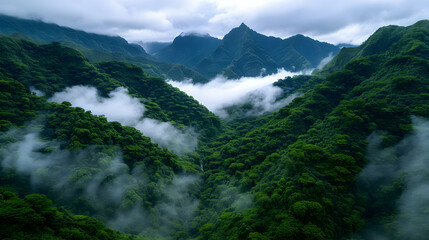 Wall Mural - View Mountain Range Covered Clouds