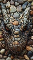 Stone Dragon Head Emerging from a Pebble Pile