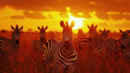 Poster - zebra at sunset