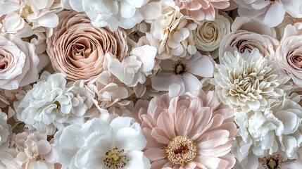 Canvas Print -   A close-up photo of a bouquet of pink and white flowers, with their petals in the center