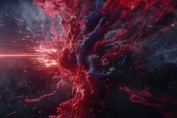 Wall Mural - Abstract Red and Blue Nebula with Light Streaks