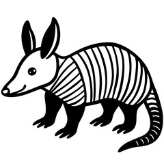 Aardvark with solid black and white color and with white background 