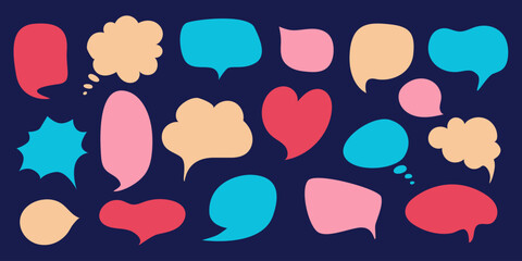 Poster - Colorful Speech bubble Collection. Cute Message clouds set. Hand drawn communication icon. Kids Playful Chatting bubbles. Cute Thinking idea Balloon. Vector illustration