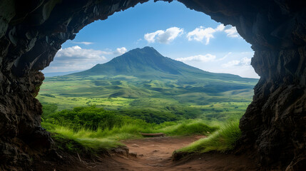 Wall Mural - View Mountain Through Cave Sty