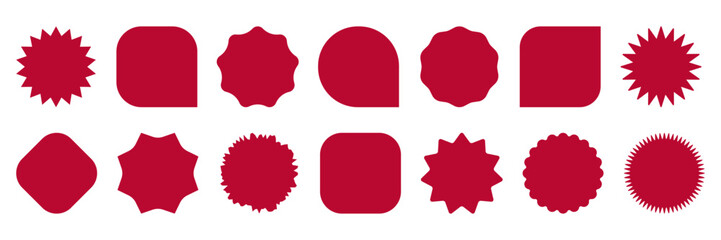 Poster - Empty Starburst Circle Square Sale price sticker collection. Red Geometric shapesicon set. Label Badge tag Frame Stamp for promotion Design. Vector element for advertising