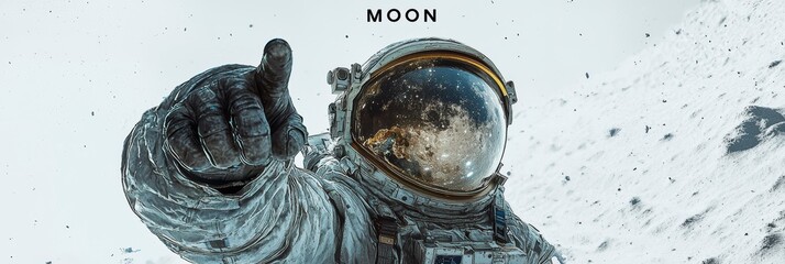 The astronaut points to the moon, symbolizing human longing and curiosity for the stars