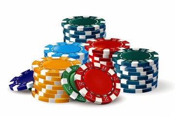 A collection of colorful poker chips stacked for gaming purposes.