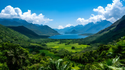 Canvas Print - View Valley With Mountains The Background