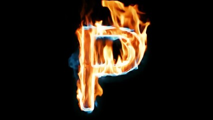 Poster - Burning Letter P in Vibrant Flames Against a Dark Background Generative AI