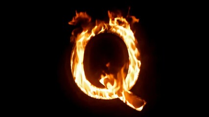 Poster - Flaming Letter Q Burning Brightly on a Dark Background at Night Generative AI