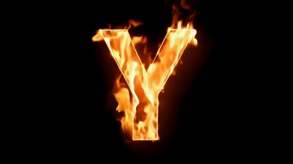 Poster - Dramatic Letter Y Engulfed in Vibrant Flames Against a Dark Backdrop Generative AI