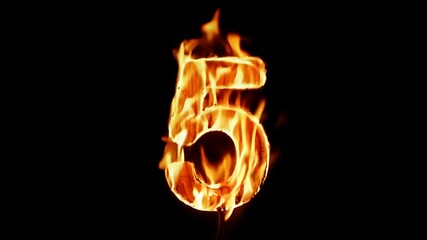 Poster - Flaming Letter Number Five Ignites in a Dark Background at Night Generative AI