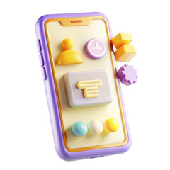 Poster - 3D model of a phone showcasing colorful buttons and icons beautifully arranged on a vibrant design isolated on a white background.