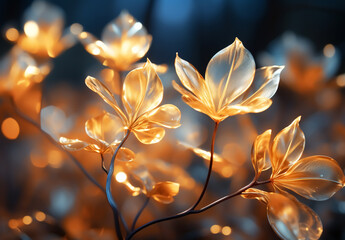 Wall Mural - Bright light golden transparent flower background