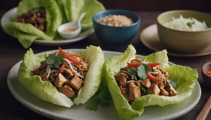 Sticker - asian chicken lettuce wraps on a plate